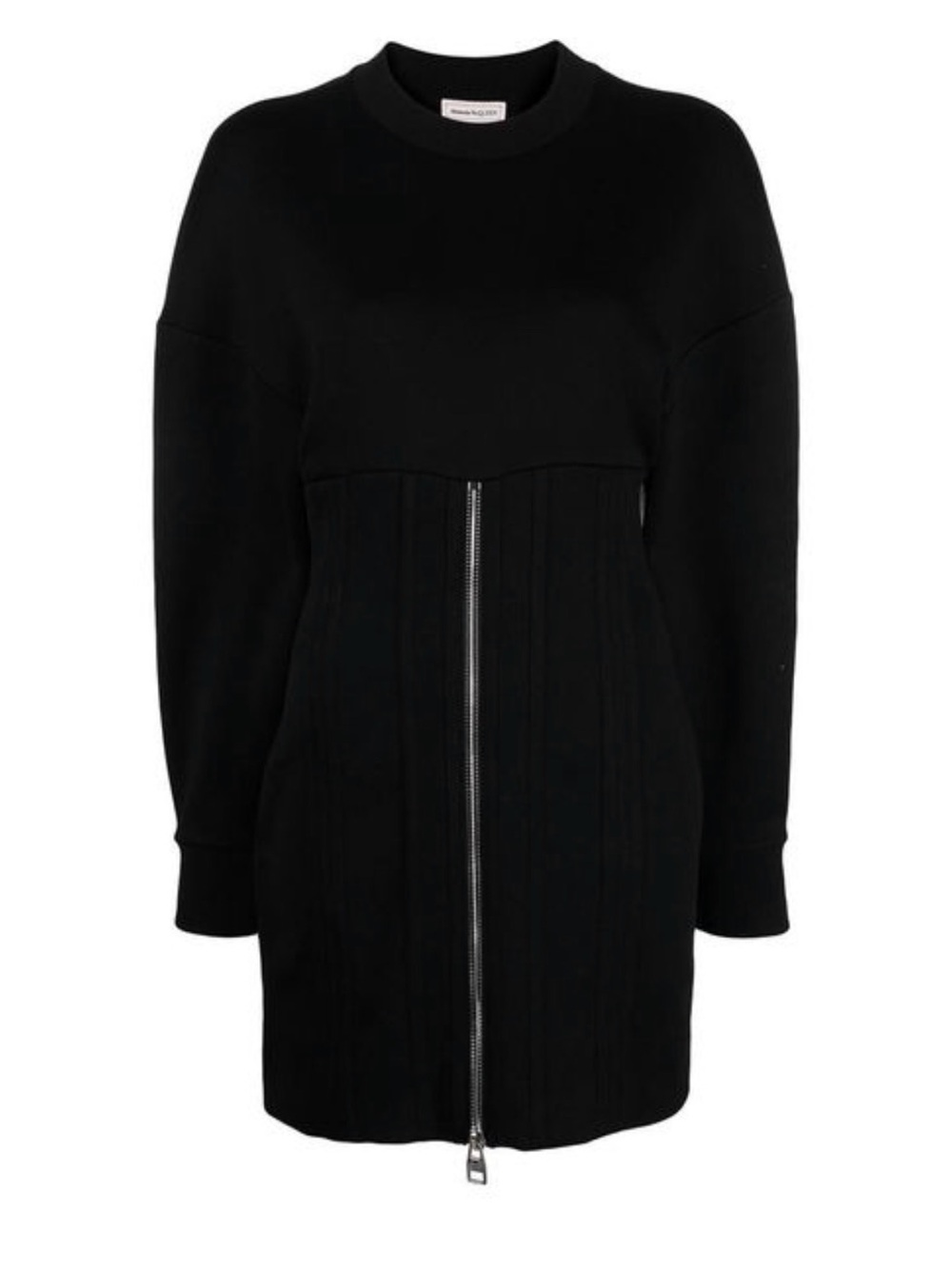 Alexander McQueen Black Zip-Front Long-Sleeve Mini Dress